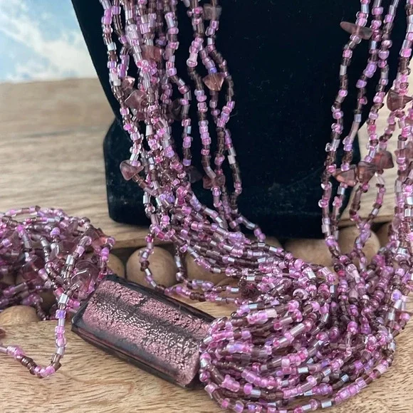 Beaded long multi strand necklace glass purple - Picture 4 of 9